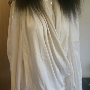 Elegant Cream Sheer Draped Sleeve Blouse